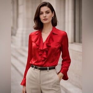 Anne Klein 100% Silk Ruffle Blouse